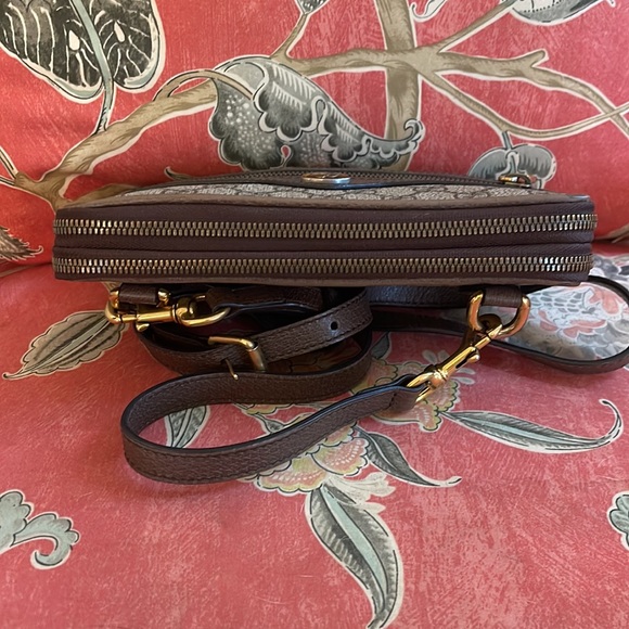 Gucci Ophidia Double Zip Crossbody Bag GG Coated Canvas Small Brown - Picture 3 of 8